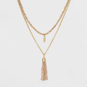 Sugarfix by Baublebar Gold Layered Tassel Leaf Necklace NWT